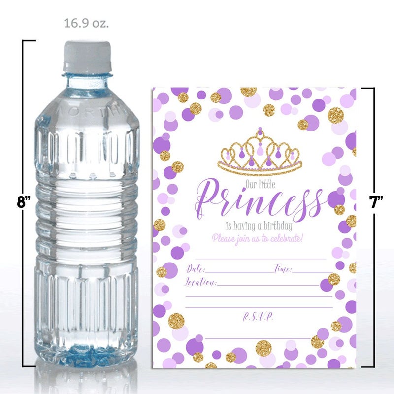 Amanda Creation Purple and Gold Glitter Polka Dot Princess Birthday Party Invitations for Girls, 20 5x7 Fill In Cards with Twenty White Envelopes by AmandaCreation - Image 4